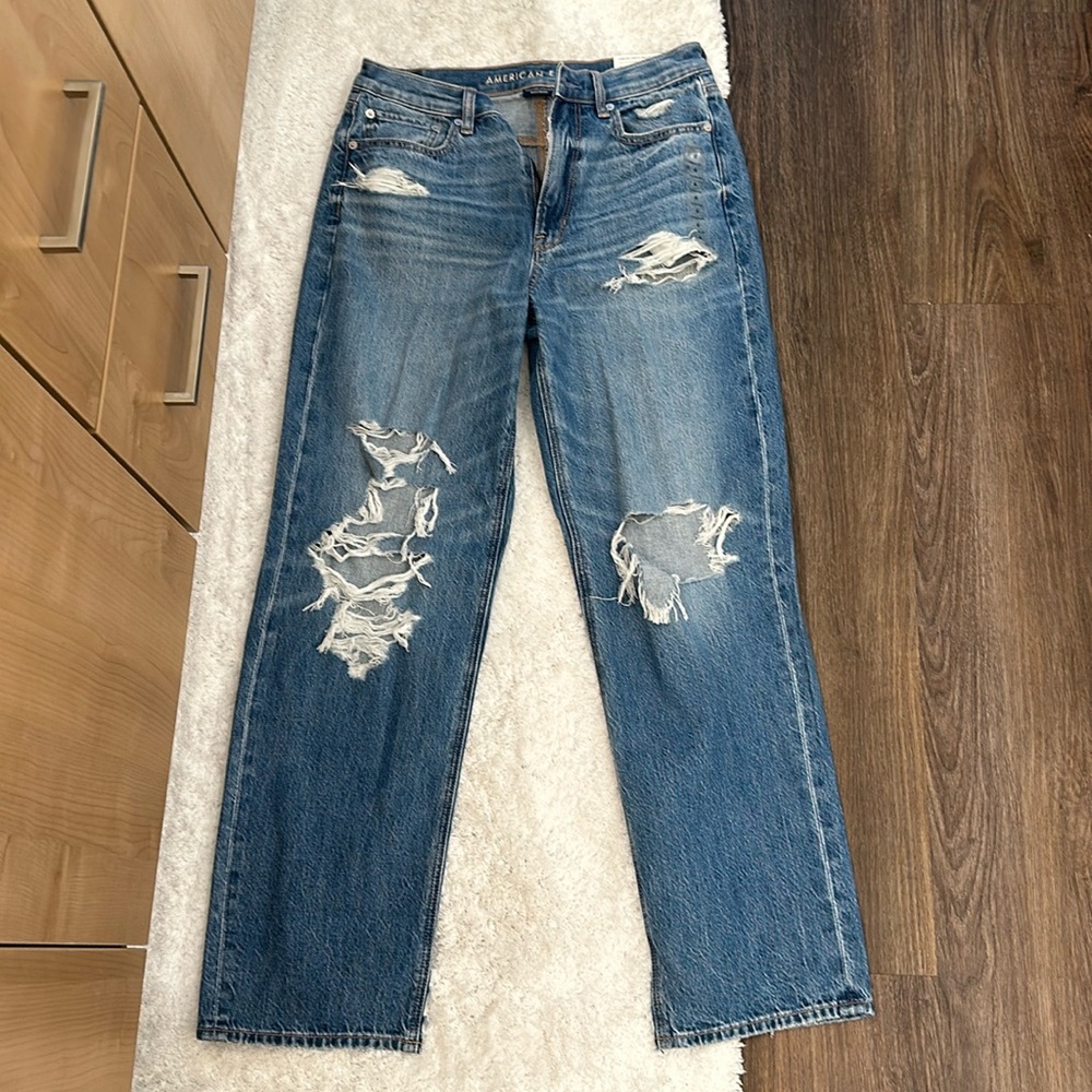 American eagle super high rise baggy straight jeans